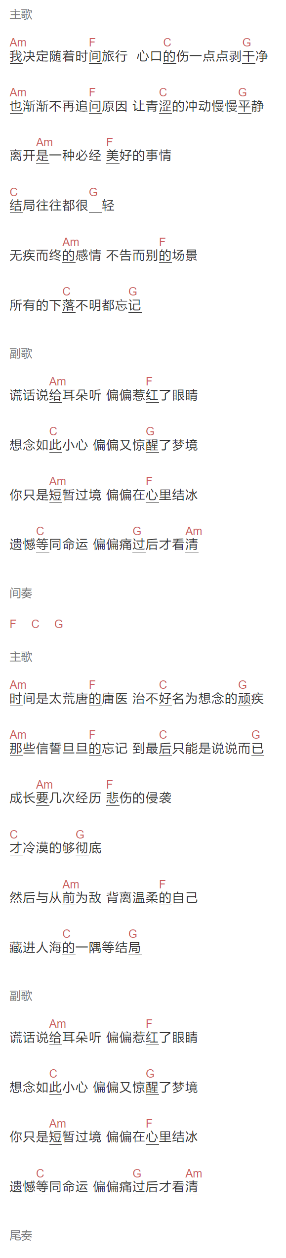 《顽疾》吉他谱C调和弦谱(txt)1