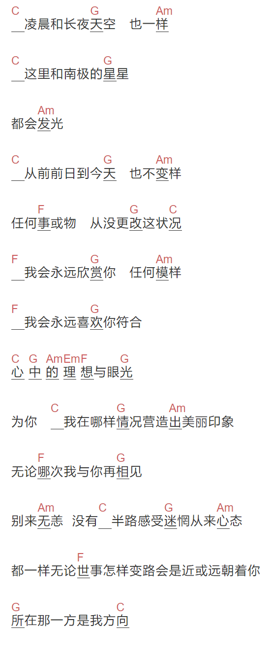 谢霆锋《别来无恙》吉他谱C调和弦谱(txt)1