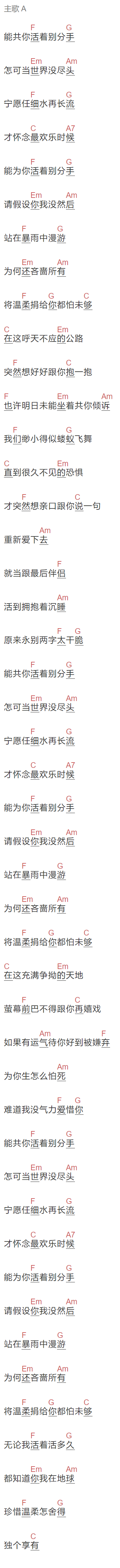 郑秀文《交换温柔》吉他谱C调和弦谱(txt)1