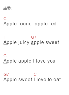 英语儿歌《苹果树》吉他谱C调和弦谱(txt)1