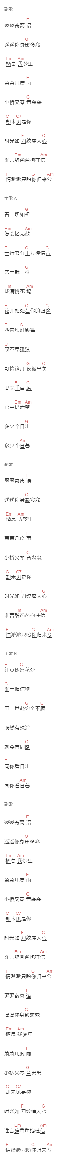 庆庆《归来兮》吉他谱C调和弦谱(txt)1