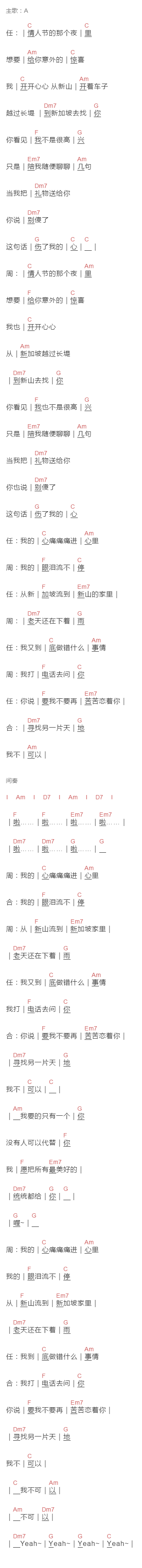 周华健,任贤齐《别傻了》吉他谱C调和弦谱(txt)1