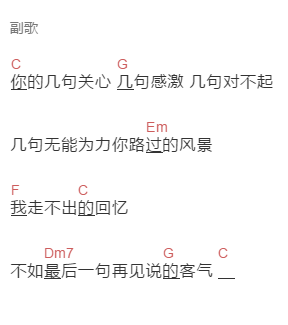 苏星婕《几句话而已》吉他谱C调和弦谱(txt)1