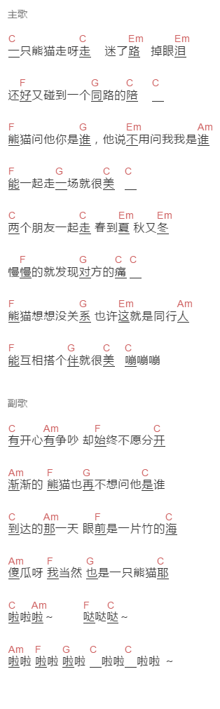 毛线《你是谁》吉他谱C调和弦谱(txt)1