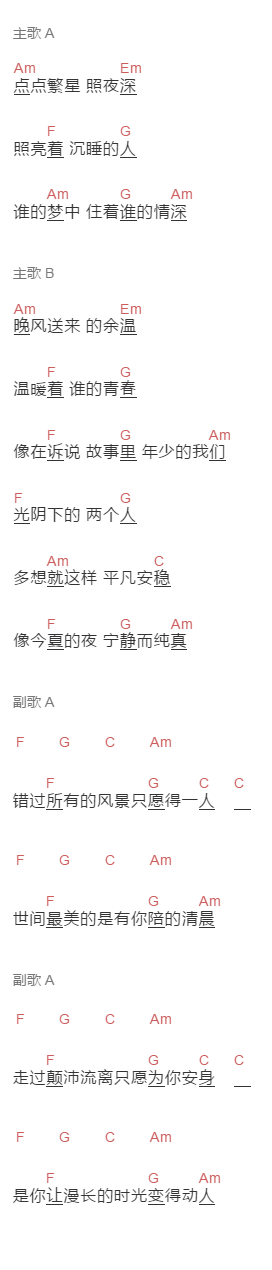 谭松韵《今夏》吉他谱C调和弦谱(txt)1