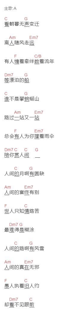 袁小葳《人间朝暮》吉他谱C调和弦谱(txt)1