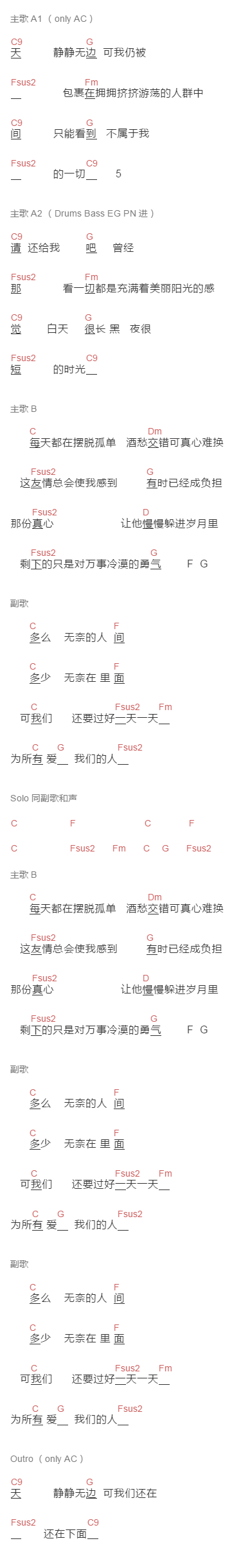 黑豹《为所有爱我们的人》吉他谱C调和弦谱(txt)1