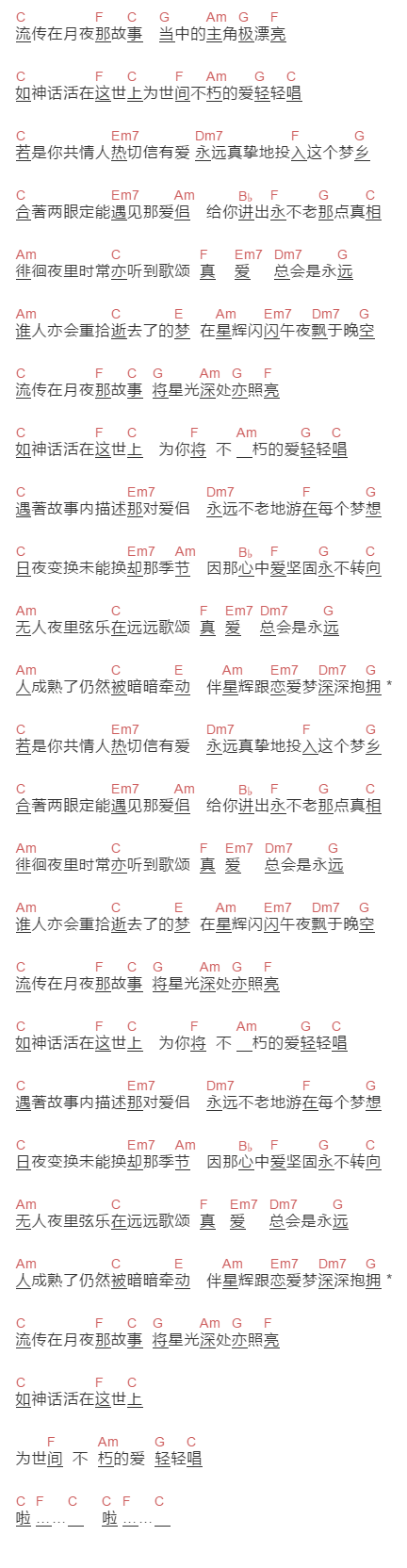 张学友《不老的传说》吉他谱C调和弦谱(txt)1