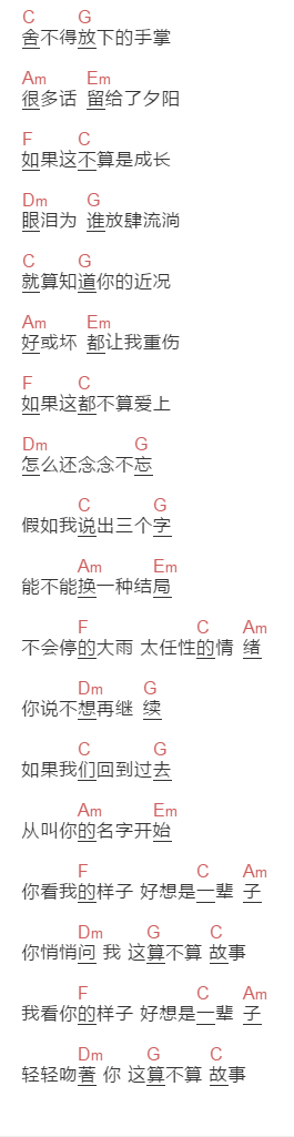 阿冗《三个字》吉他谱C调和弦谱(txt)1