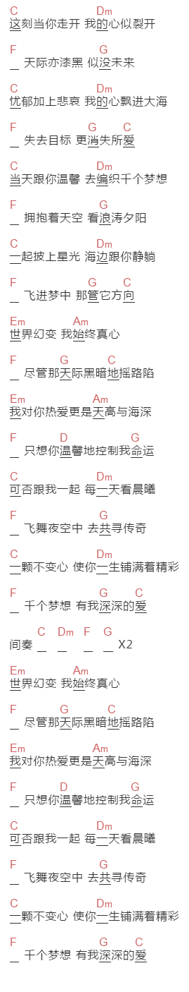 张学友《一颗不变心》吉他谱C调和弦谱(txt)1