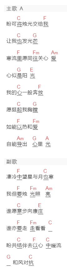 关正杰《一点烛光》吉他谱C调和弦谱(txt)1