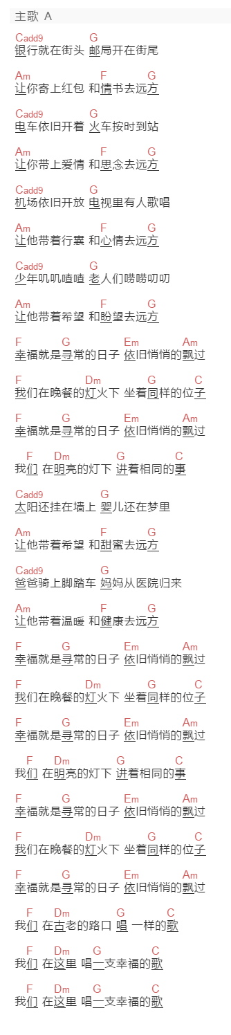 荷马先生《一支幸福的歌》吉他谱C调和弦谱(txt)1