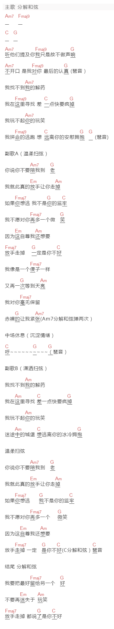 cc斑马《一定是你不好》吉他谱C调和弦谱(txt)1