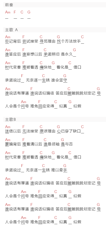 林师杰《骗徒》吉他谱C调和弦谱(txt)1