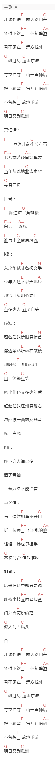 KBShinya,哦漏,排骨教主,萧忆情Alex - 青衫薄《青衫薄》吉他谱C调和弦谱(txt)1