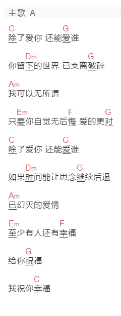 林俊杰《除了爱你还能爱谁》吉他谱C调和弦谱(txt)1