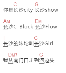 先贻jUji《长沙策长沙》吉他谱C调和弦谱(txt)1