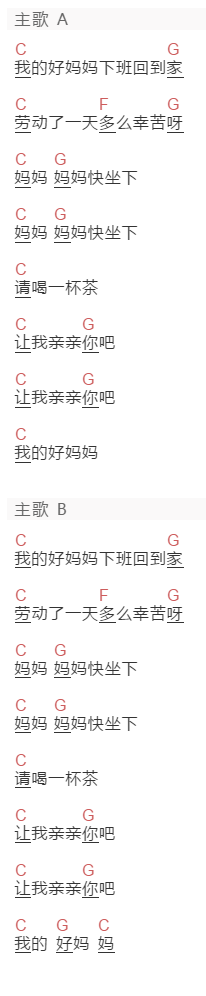 儿歌《好妈妈》吉他谱C调和弦谱(txt)1