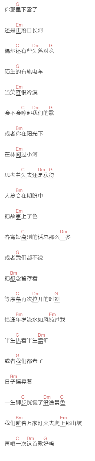 鹿先森《再唱一次这首歌好吗》吉他谱C调和弦谱(txt)1