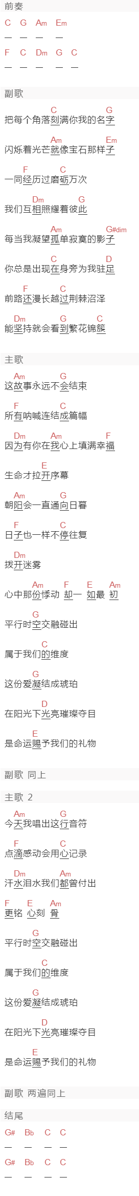 BEJ48《光芒》吉他谱C调和弦谱(txt)1