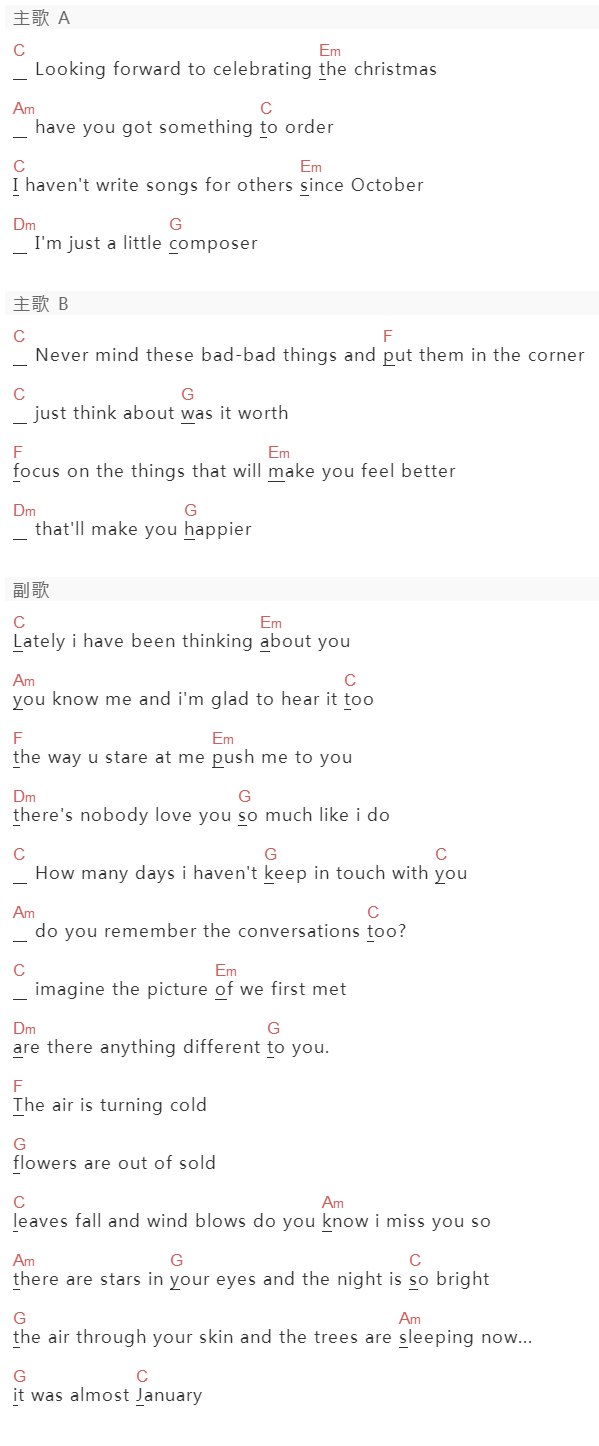 Vicky宣宣《December Composer》吉他谱C调和弦谱(txt)1