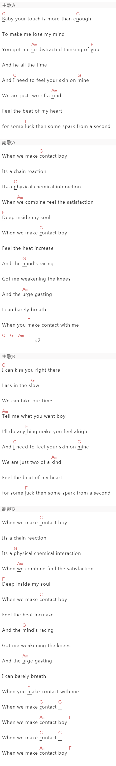 Lulleaux《Contact》吉他谱C调和弦谱(txt)1