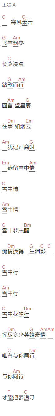 杨庆煌《雪中情》吉他谱C调和弦谱(txt)1