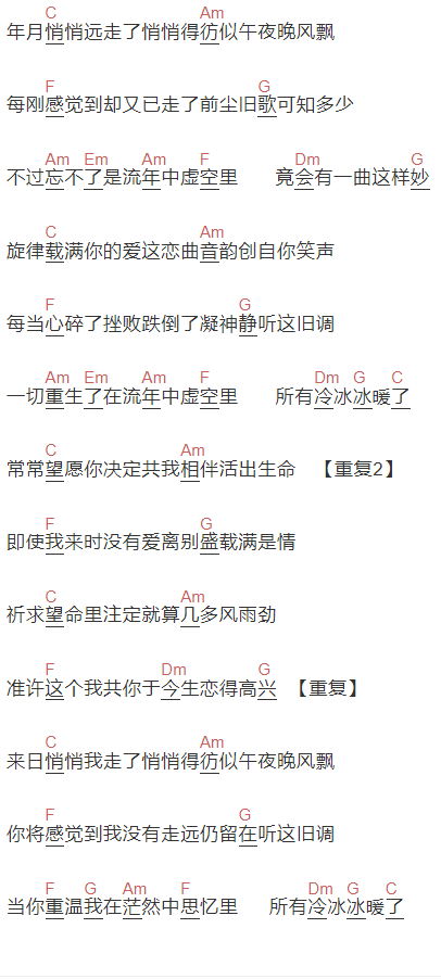 张国荣《愿你决定》吉他谱C调和弦谱(txt)1