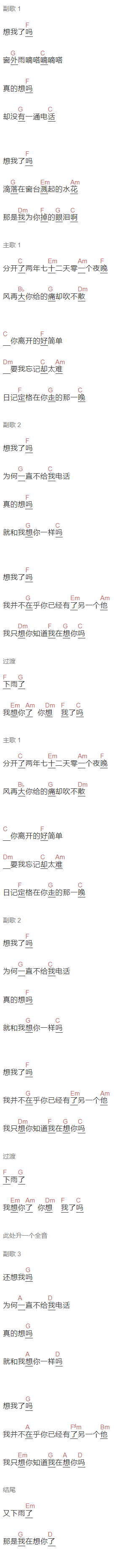 袁成杰《想我了吗》吉他谱C调和弦谱(txt)1