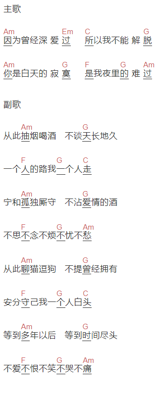 AZ珍珍《从此》吉他谱C调和弦谱(txt)1