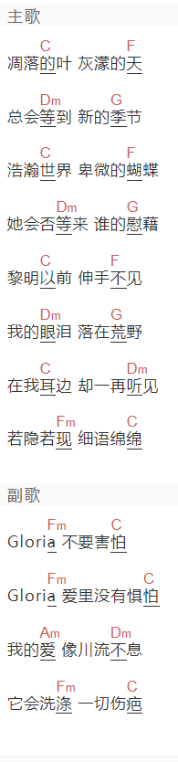 《GLORIA》吉他谱C调和弦谱(txt)1