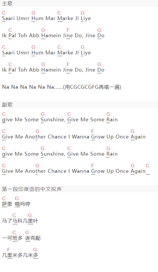 Suraj Jagan《Give Me Some Sunshine》吉他谱C调和弦谱(txt)1