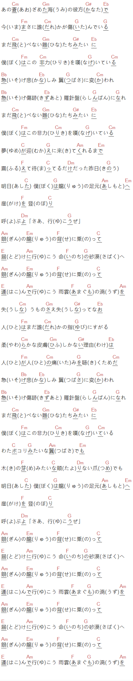 中島みゆき《銀の龍の背に乗って》吉他谱C调_1