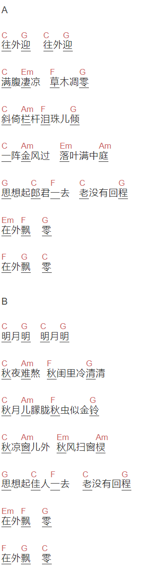 张云雷《休洗红》吉他谱C调和弦谱(txt)1