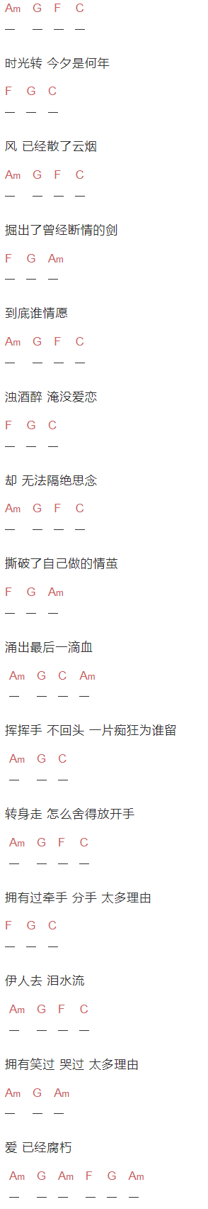 任贤齐《诛仙恋》吉他谱C调和弦谱(txt)1