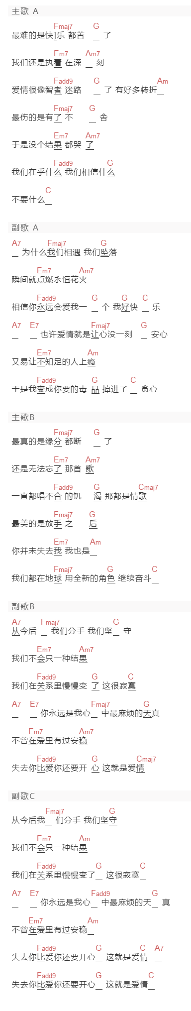 光泽《上瘾》吉他谱C调和弦谱(txt)1