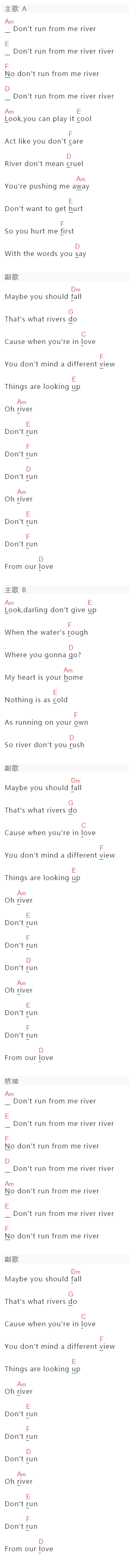 Charlie Puth《River》吉他谱C调和弦谱(txt)1