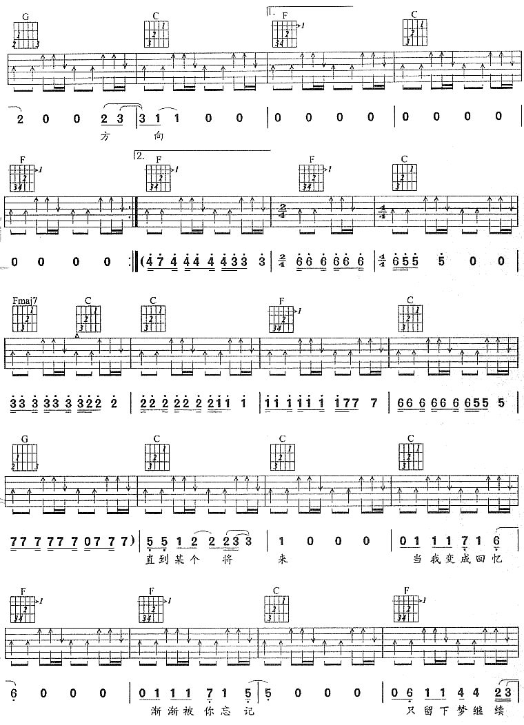 郑钧《三分之一理想》吉他谱C调六线谱(图)1