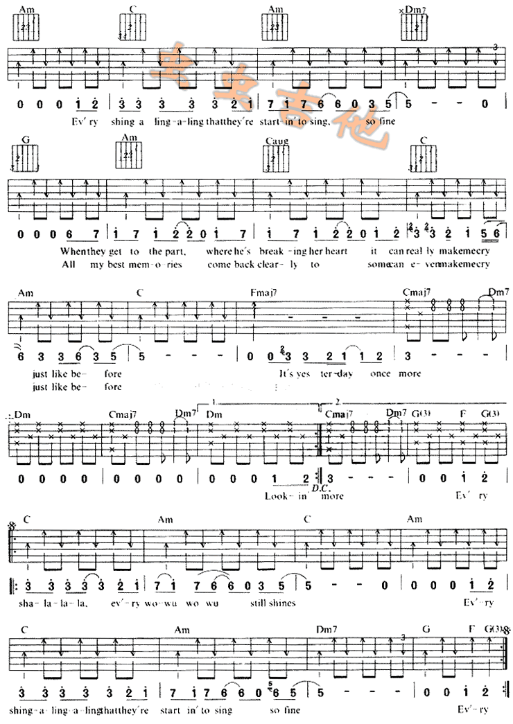 The Carpenters 卡本特合唱《YesterdayOnceMore昨日重现》吉他谱C调六线谱(图)1