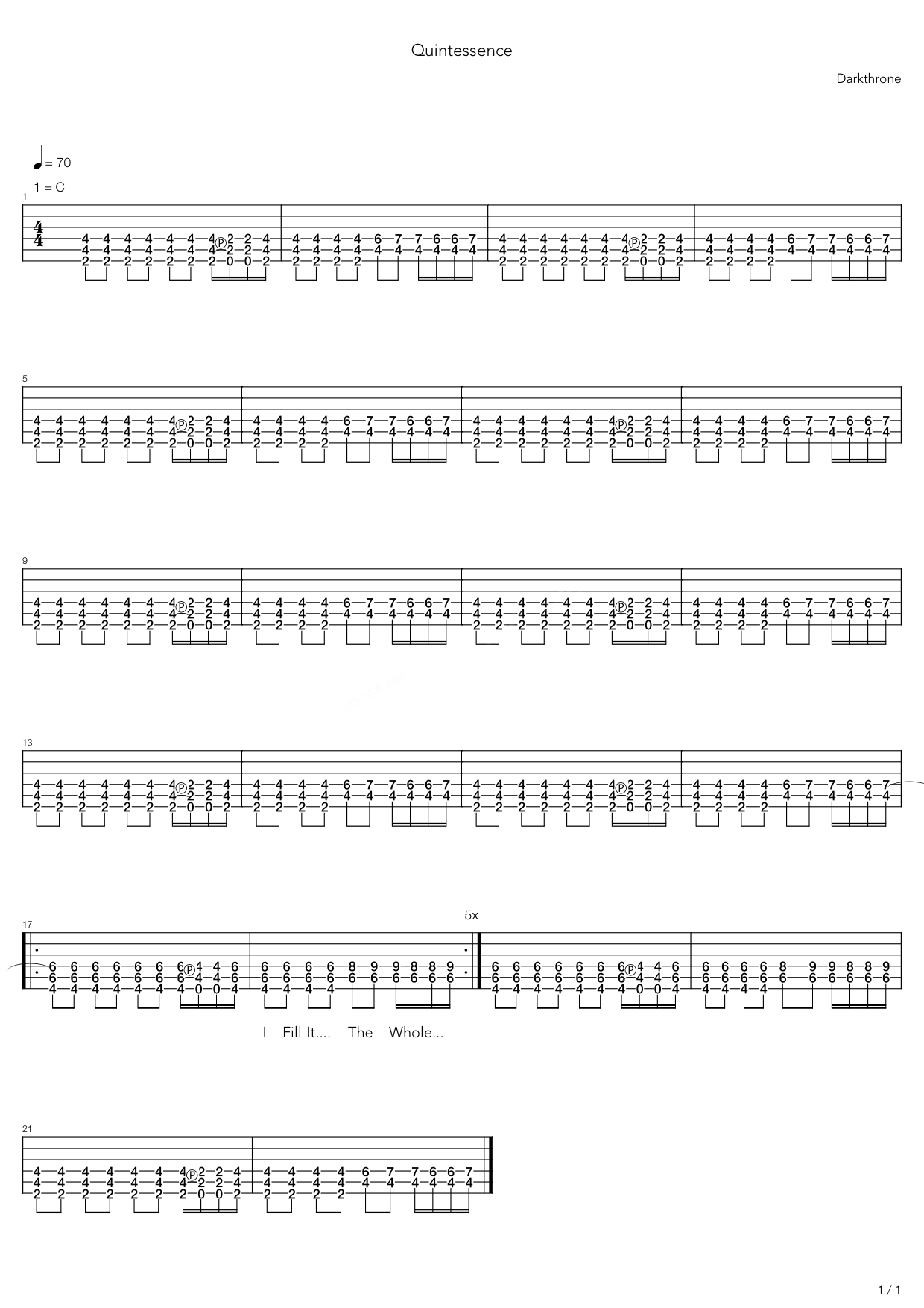 Darkthrone《Quintessence》吉他谱C调六线谱(图)1