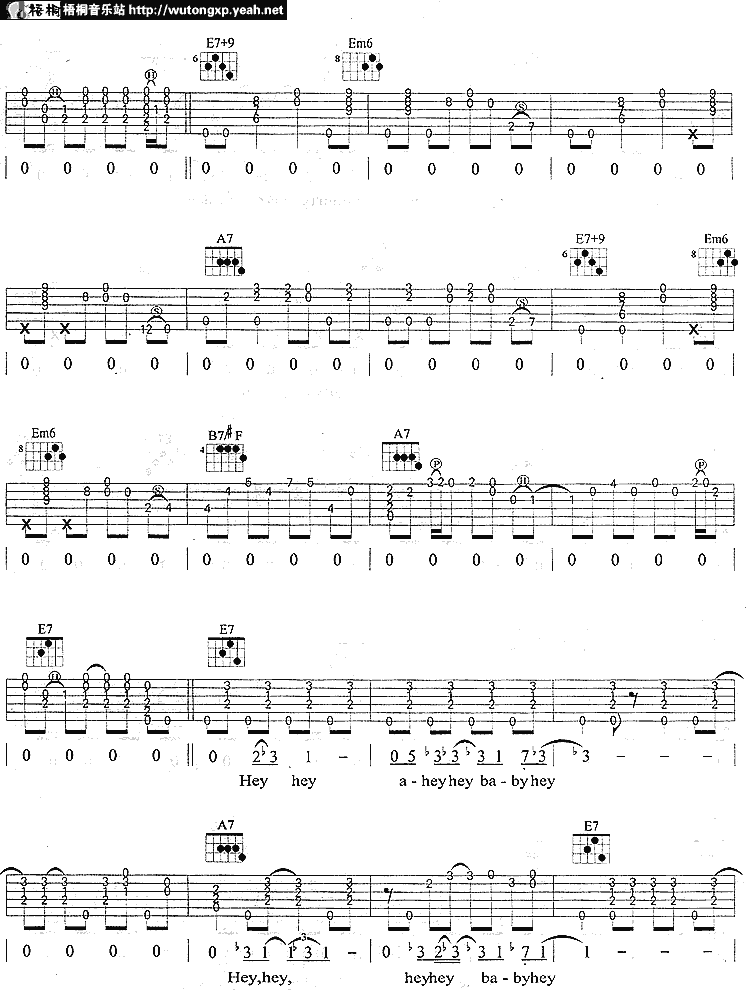 艾瑞克·克莱普顿《heyhey》吉他谱E调六线谱(图)1