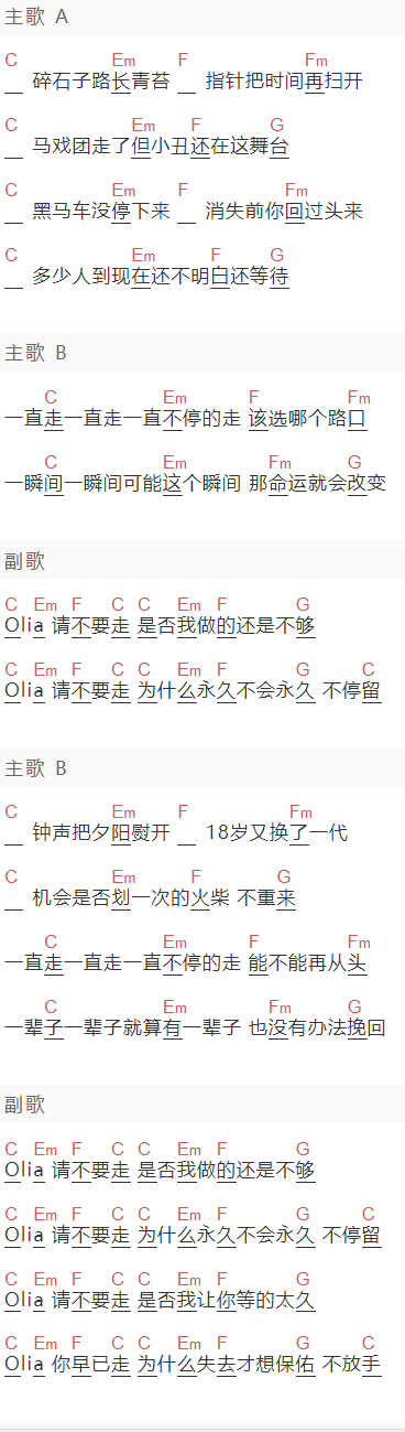 《Olia》吉他谱C调和弦谱(txt)1