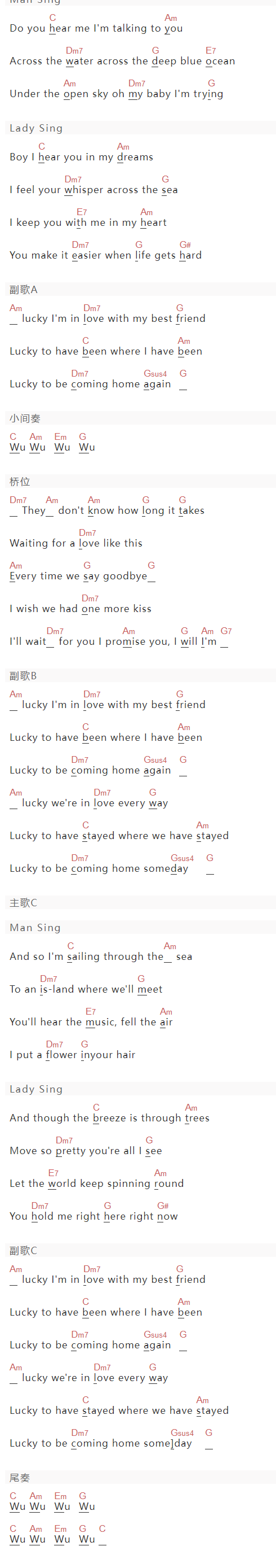 lucky吉他谱指弹图片