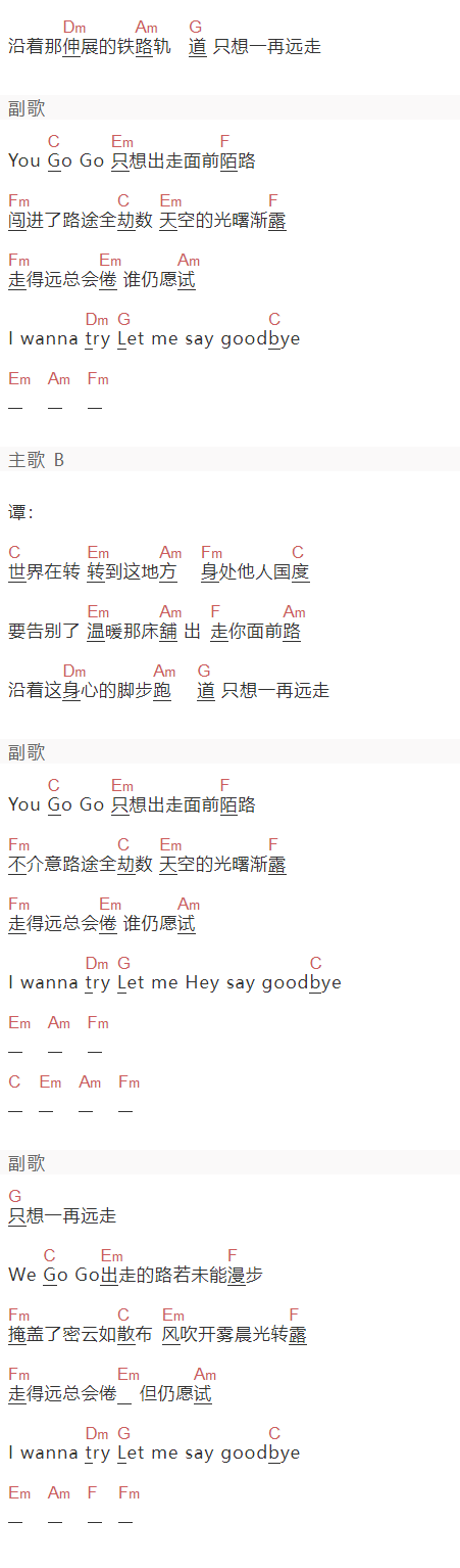 Mr,谭咏麟《Go》吉他谱C调和弦谱(txt)1