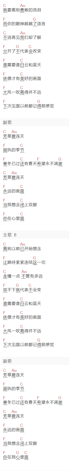 张惠妹《永远的画面》吉他谱C调和弦谱(txt)1