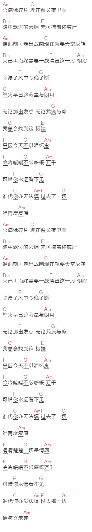 郑伊健《情与义》吉他谱C调和弦谱(txt)1