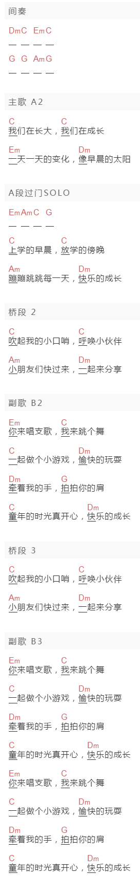 李星河《快乐成长》吉他谱C调和弦谱(txt)1