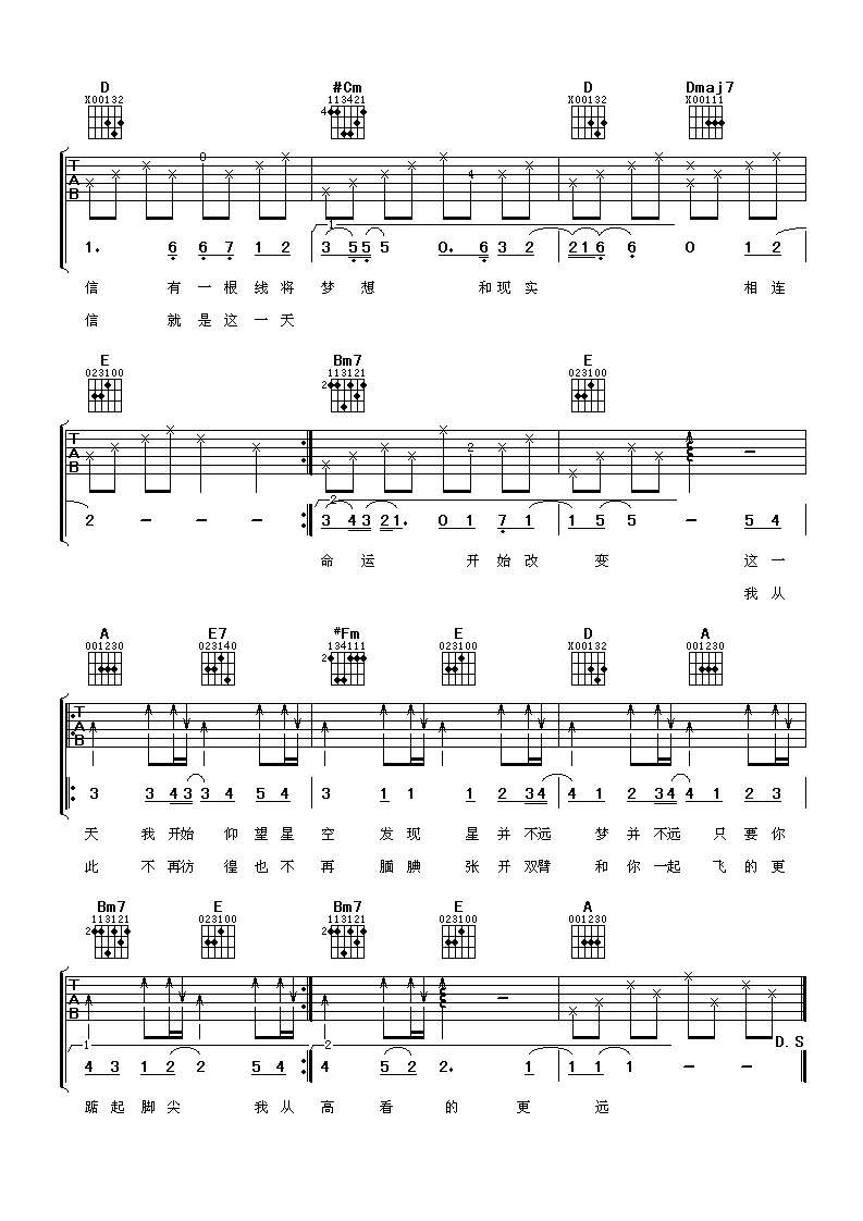 《仰望晴空》吉他谱C调六线谱(图)1