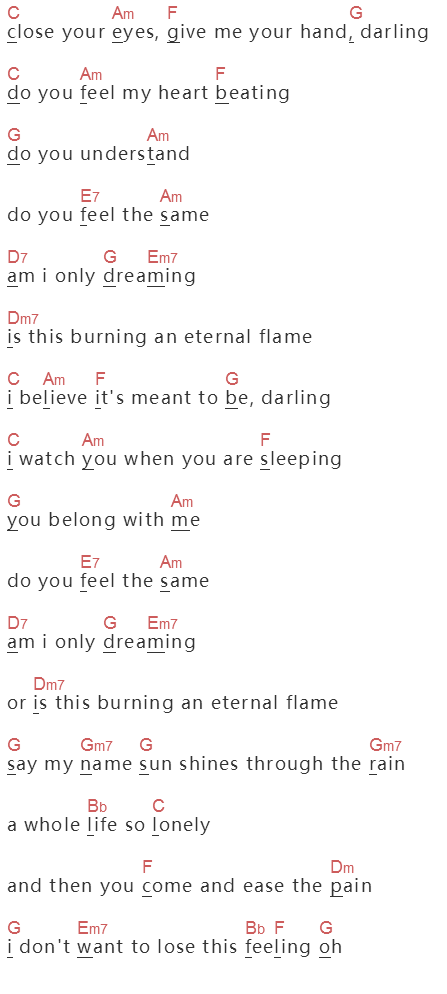 《Eternal Flame》吉他谱C调和弦谱(txt)1