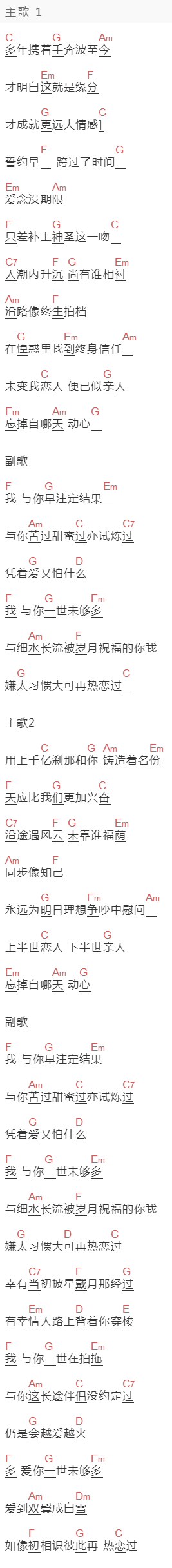 古巨基《我与你》吉他谱C调和弦谱(txt)1